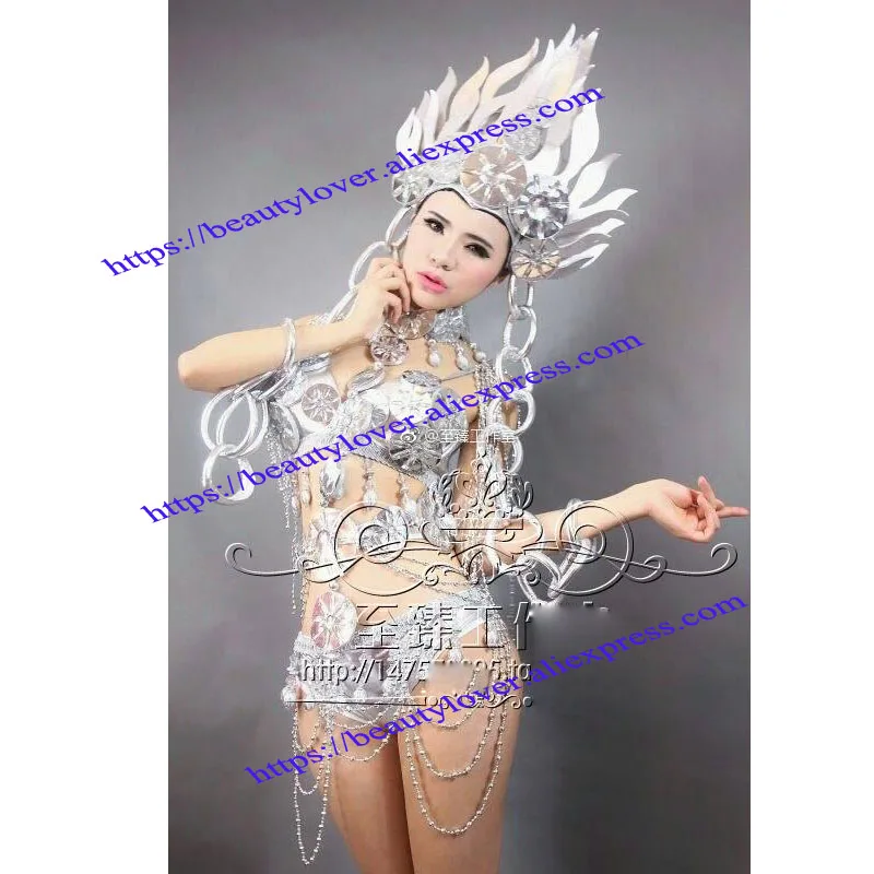

Cosplay Space Queen Prisoner costume Silver Sexy Female Singer uture Science Fiction Theme Party Show GOGO clothing