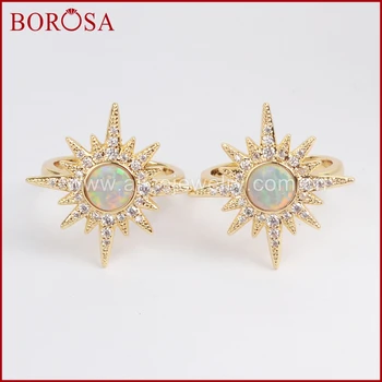 

BOROSA Size 6.5 Gold Color Bezel Star White Japanese Opal Pave CZ Ring Fashion Drusy Rings for Women Girls Jewelry ZG0218