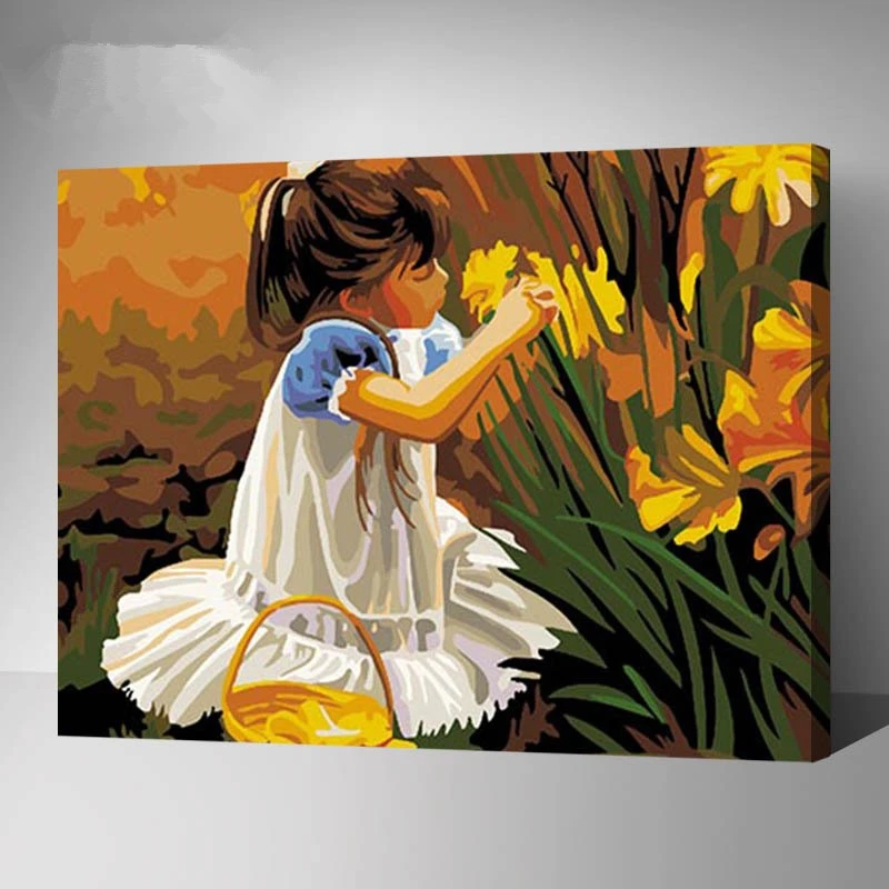 

New Arrival Feameless Diy Digital oil painting by numbers Girl and Flower Home Decor Wall canvas art Acrylic abstract paintings