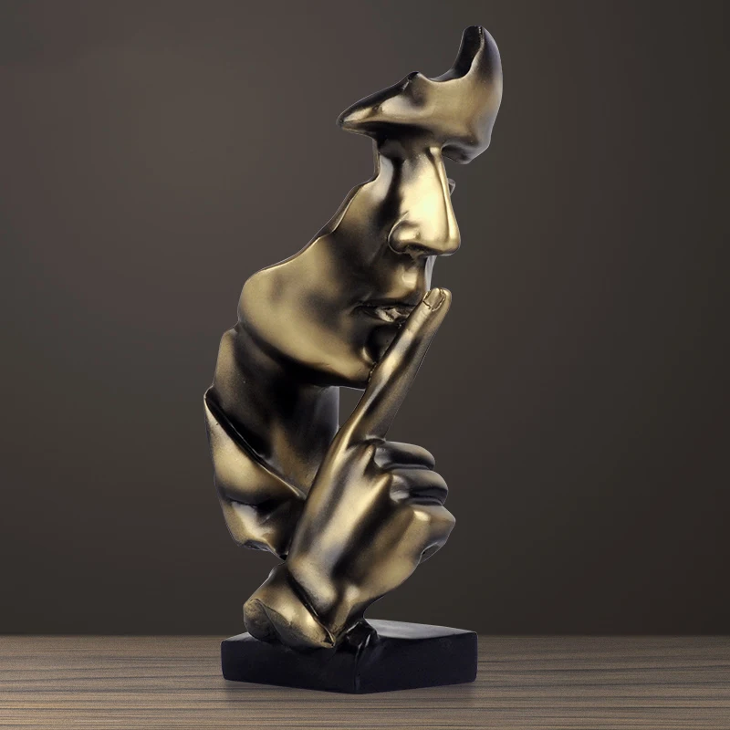 

Silence is gold Decorative Craft Resin Figure Statue Abstract Sculpture Arts Modern Decoration for Home Decor Christmas Gifts S