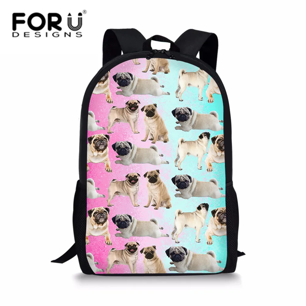 

FORUDESIGNS Pugs Animal School Bags For Teenage Girls 3D Printing Bookbag Women Rucksack Satchels Kids Soft Primary Schoolbag