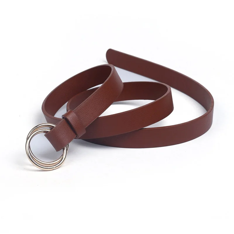Best Sale Double Ring Round Circle Buckle Gold Ladies PU Leather Belt