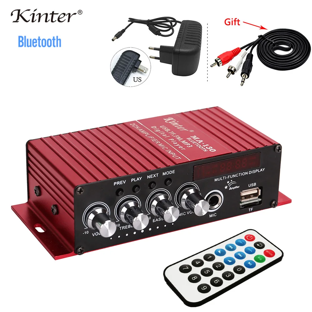 

kinter MA-130 Bluetooth Amplifier Audio 2.0CH with USB TF FM Radio Microphone input Hifi Stereo Sound offer DC12V Power Adapter