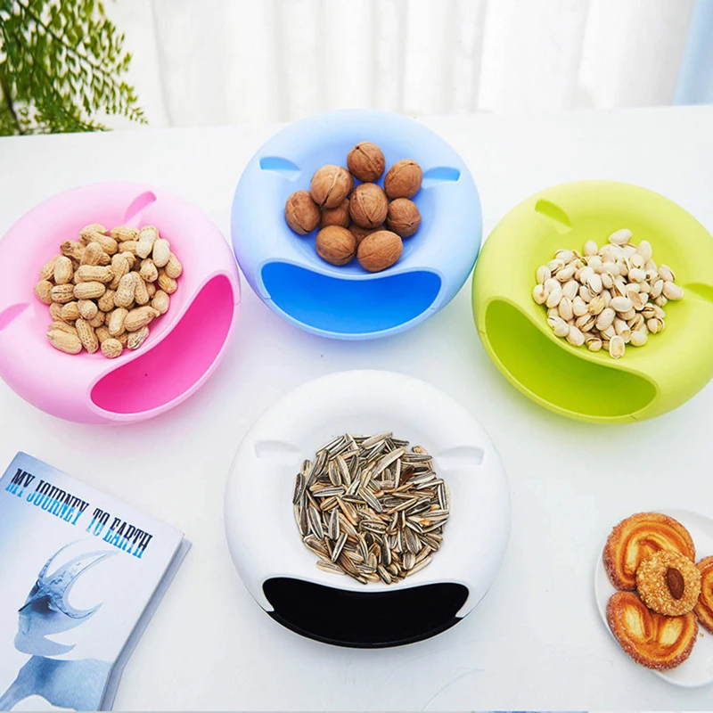 

Lazy Plastic Double Layer Dry Fruit Containers Snacks Storage Box Garbage Holder Desktops Plate Dish Organizer