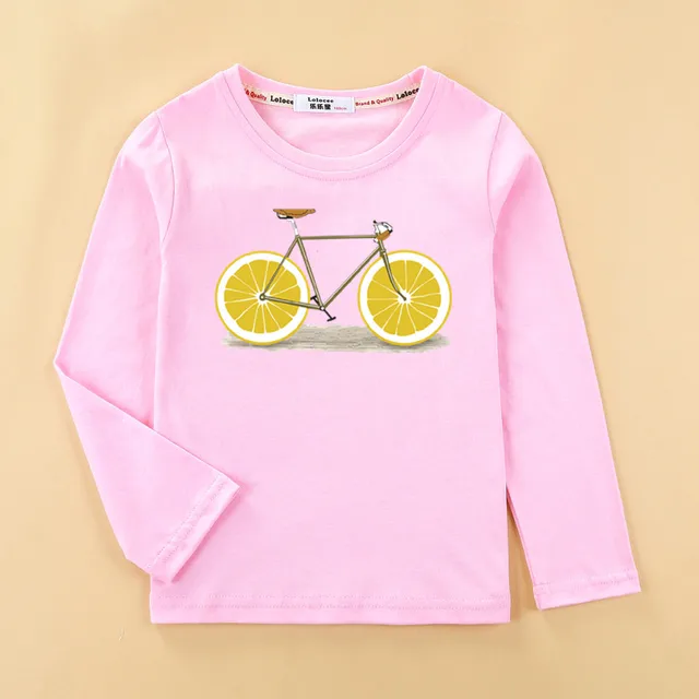 Kids funny fruit bike 3D t shirt baby girl long sleeve print cotton top tees children lemon pattern clothes autumn stylish shirt