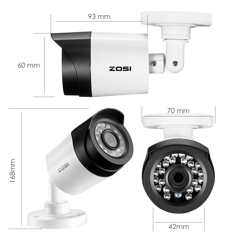  ZOSI 1080P HD-TVI 2.0MP Hi-Resolution CCTV Camera Home Security System 65ft Night Vision Waterproof - 32817689875