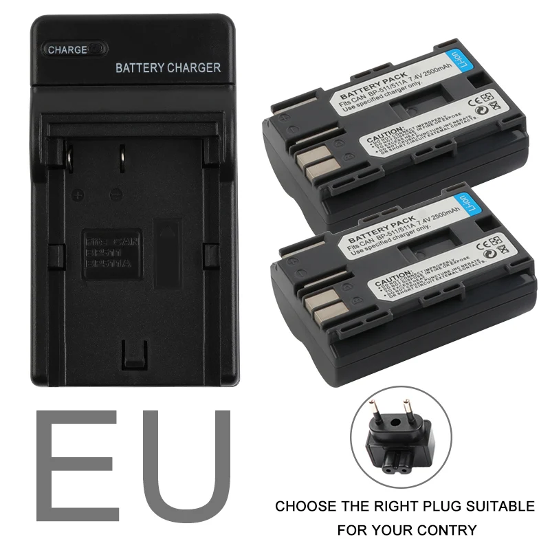 EU Plug set Титановый Электролитный электрод со случайно выбранным 2500 мА/ч, BP-511 BP-511A BP 511A для Камера Батарея BP511 BP 511 для цифровой однообъективной зеркальной камеры Canon EOS 40D 300D 5D 20D 30D 50D 10D D60 G6 L10 - Цвет: EU Plug set