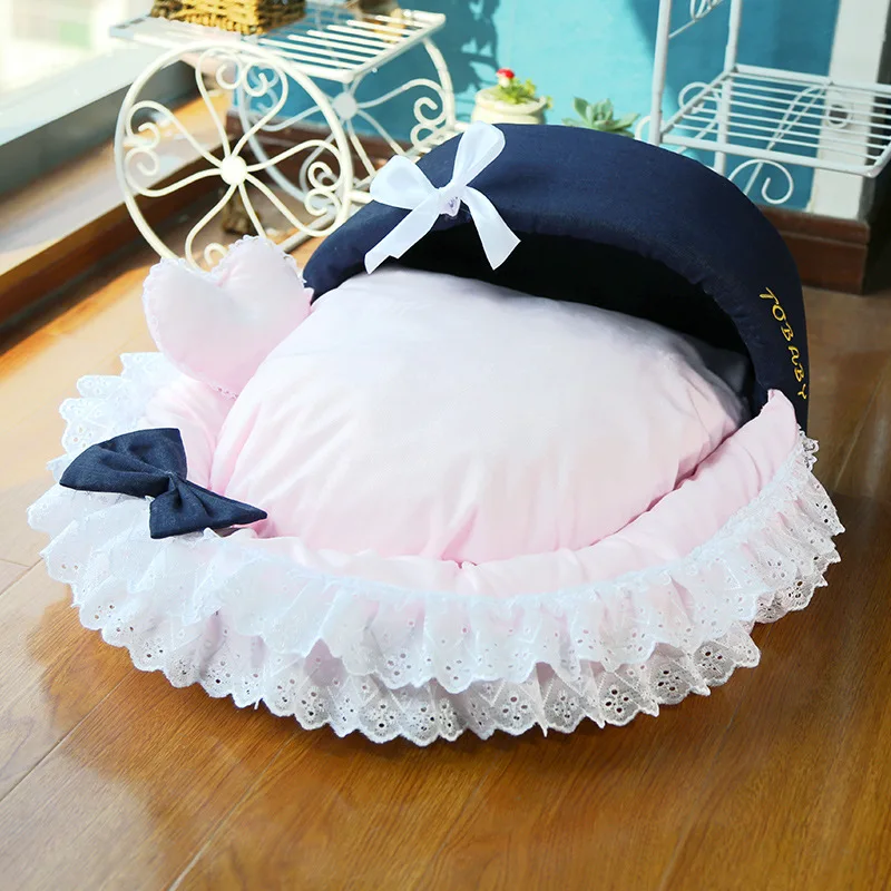 Luxury Princess Dog Bed With Pillow Warm Fleece Lace Puppy House Pet