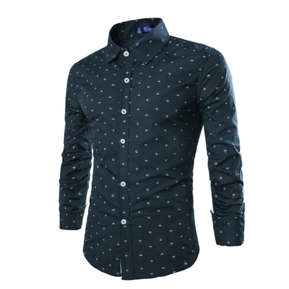 Zogaa, Мужская модная Повседневная рубашка с длинным рукавом, маленькая стрела, деловая рубашка, приталенная Мужская брендовая мягкая одежда - Цвет: Тёмно-синий