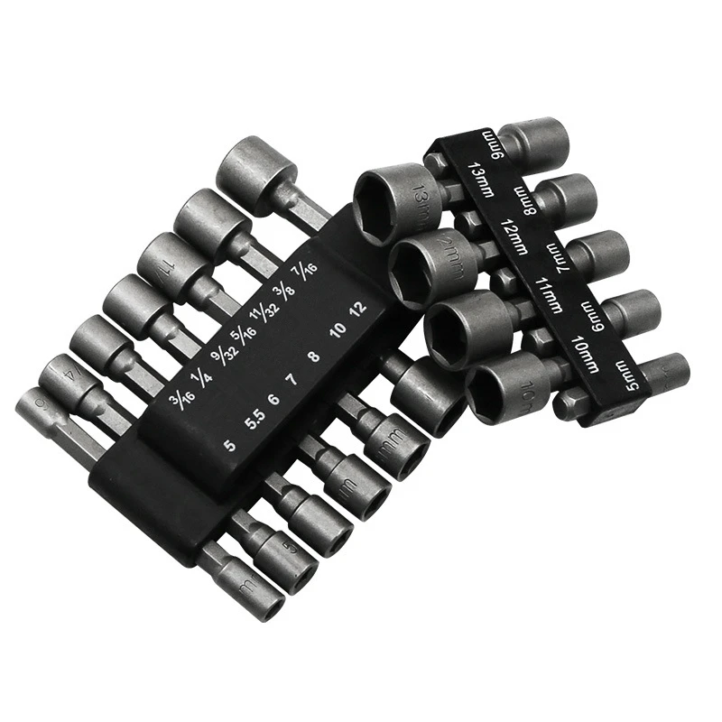  ZtDpLsd 9Pcs/14Pcs Multi-function 6.35mm Hex Pneumatic Sleeve Head Set Power Nut Driver Hexagonal S