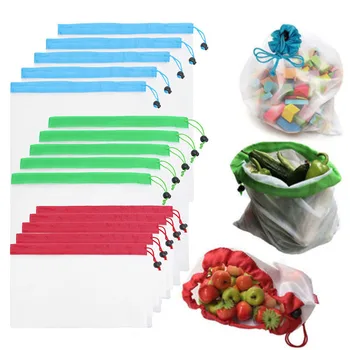 

DCOS 15 Pcs Polyester Mesh Shopping Bags Multifunctional Reusable Food Bag Packaging kitchen Storage Organizer Bags For Fruits