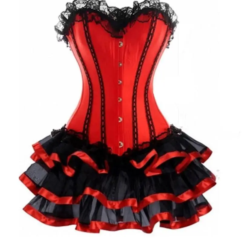 

Waist Trainer Corset Dress Plus Size Women Sexy Burlesque Overbust Corset With Mini TuTu Skirt Fancy Dress Costume S-6XL W58036