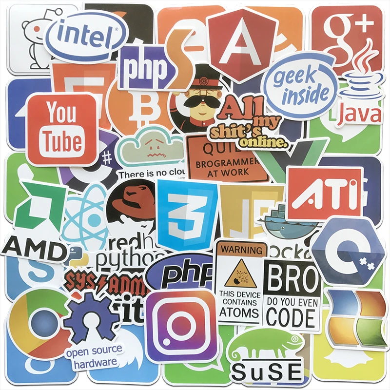 50 шт./лот, наклейки для программирования, Интернет Java JS, html-облачный Docker, Биткоин, логотип для гиков, хакеров, разработчиков, сделай сам, ноутбук, телефон