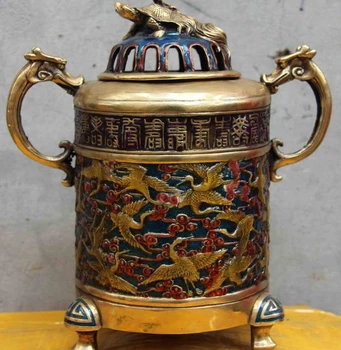 

8 Folk Copper hundred Red crown Crane tortoise Longevity Censer Incense Burner
