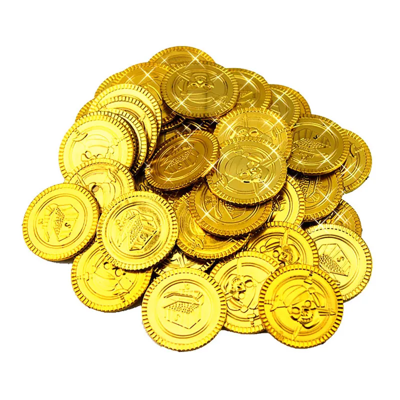 100 шт. Пластик Золотой клад монет капитан Пиратские монеты для маленьких детей реквизит украшения