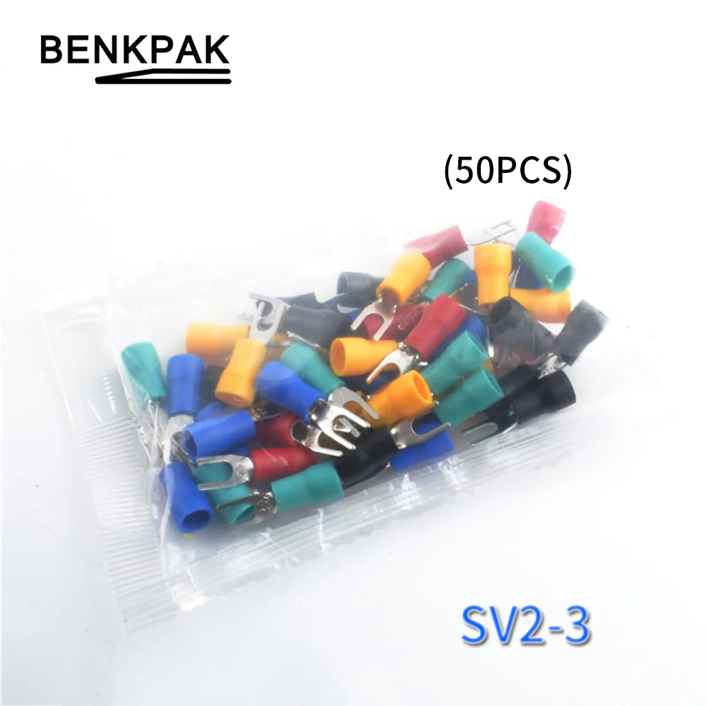 

50PCS SV2-3 Yellow Furcate Cable Wire Connector Furcate Pre-Insulating Fork Spade 16~14AWG Wire Crimp Terminals SV2-3 SV
