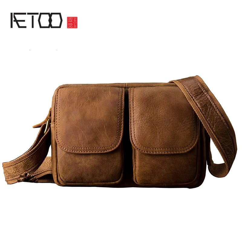 AETOO, ручная работа, кожаная сумка почтальона, мужская сумка, кожаная трендовая маленькая сумка, сумка на плечо, Ретро стиль, для отдыха, посылка - Цвет: 1