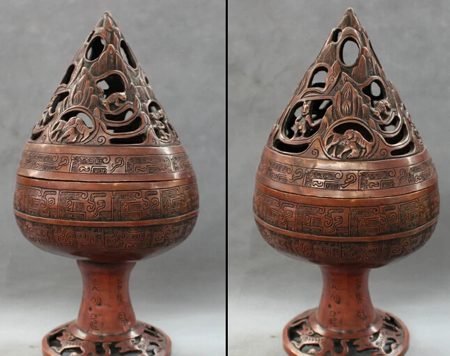 

JP S0608 14" Tibet Bronze Buddhism Animals Old HanZi Statue Up Incense Burner Censer