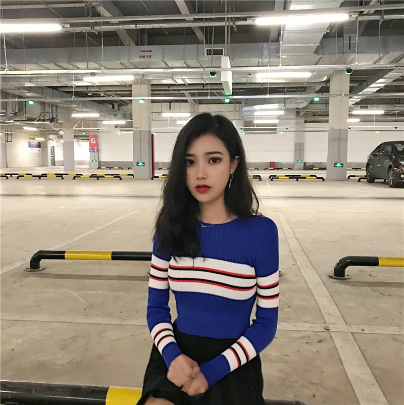 جديد الخريف النساء سويتر مقلم س الرقبة اقتصاص سترة السترة المحاصيل أعلى للإناث DX9795