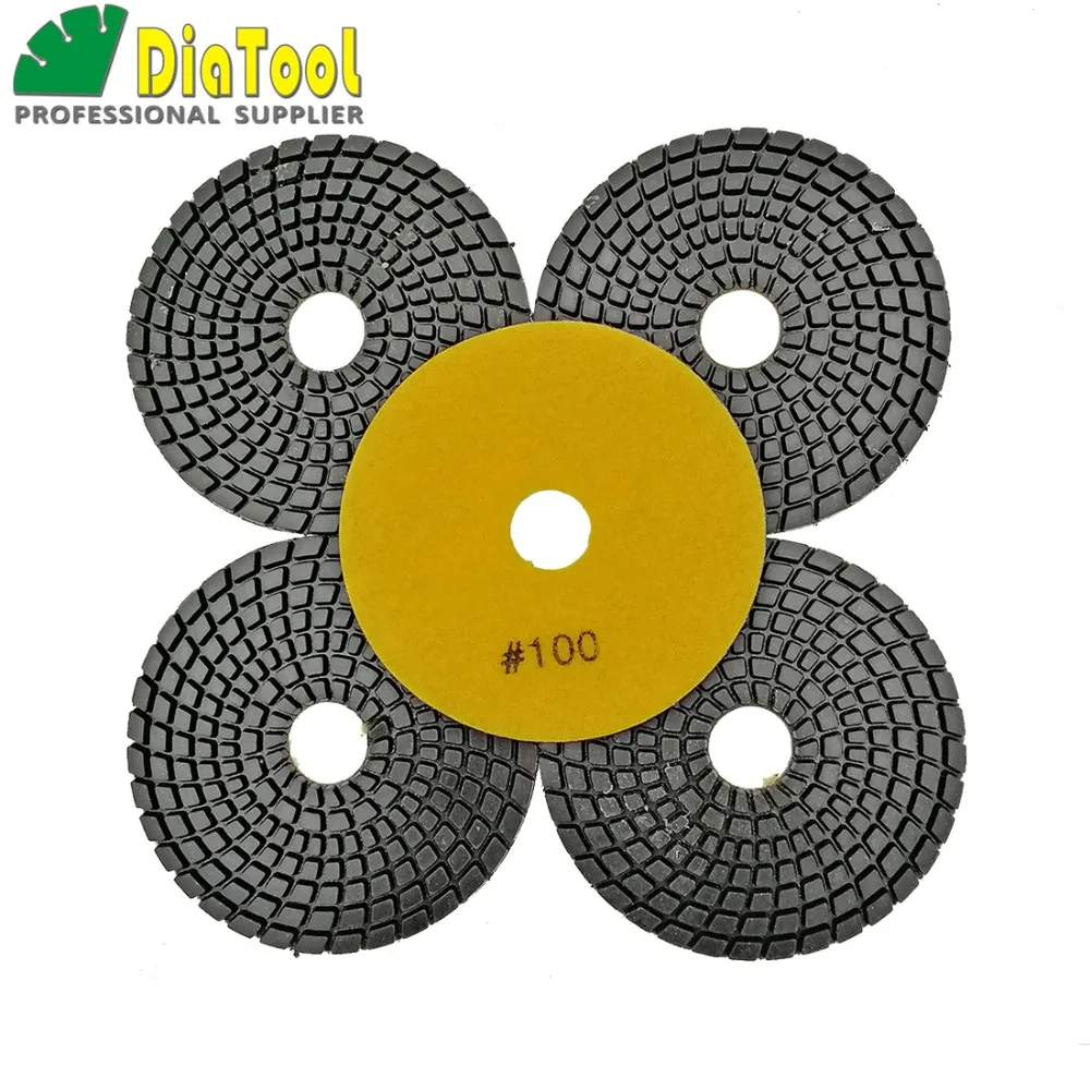 DIATOOL 5pcs 4" 100 Professional Diamond Flexible wet polishing pads