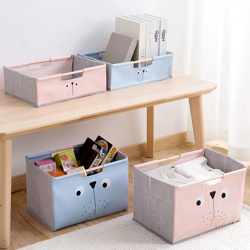 

New Cloth Storage Basket Cartoon Kitchen Debris Bathroom Living Room Storage Basket Desktop Toy Snacks Portable Folding Organize