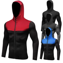 Спортивная мужская куртка для бега, пальто с длинным рукавом и капюшоном, куртка для бодибилдинга на молнии, быстросохнущая Мужская спортивная одежда, компрессионное пальто
