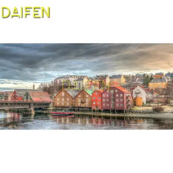 

Full Square Diamond mosaic riverside village house bridge Full Round Diamond embroidery 5D DIY Diamond painting Cross stitch