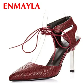 

ENMAYLA Fashion Ankle-Wrap Shoes Woman Sexy Pointed Toe High Heels Pumps Women Sandals New Summer Sandals Big Size Red Black