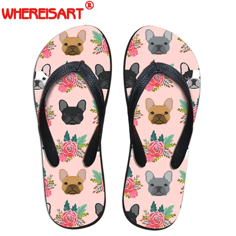 

WHEREISART 2018 Fashion Women Flip Flips Summer Boston Terrier Printed Flat Casual Sandal Beach Indoor Slippers Shoes DropShip