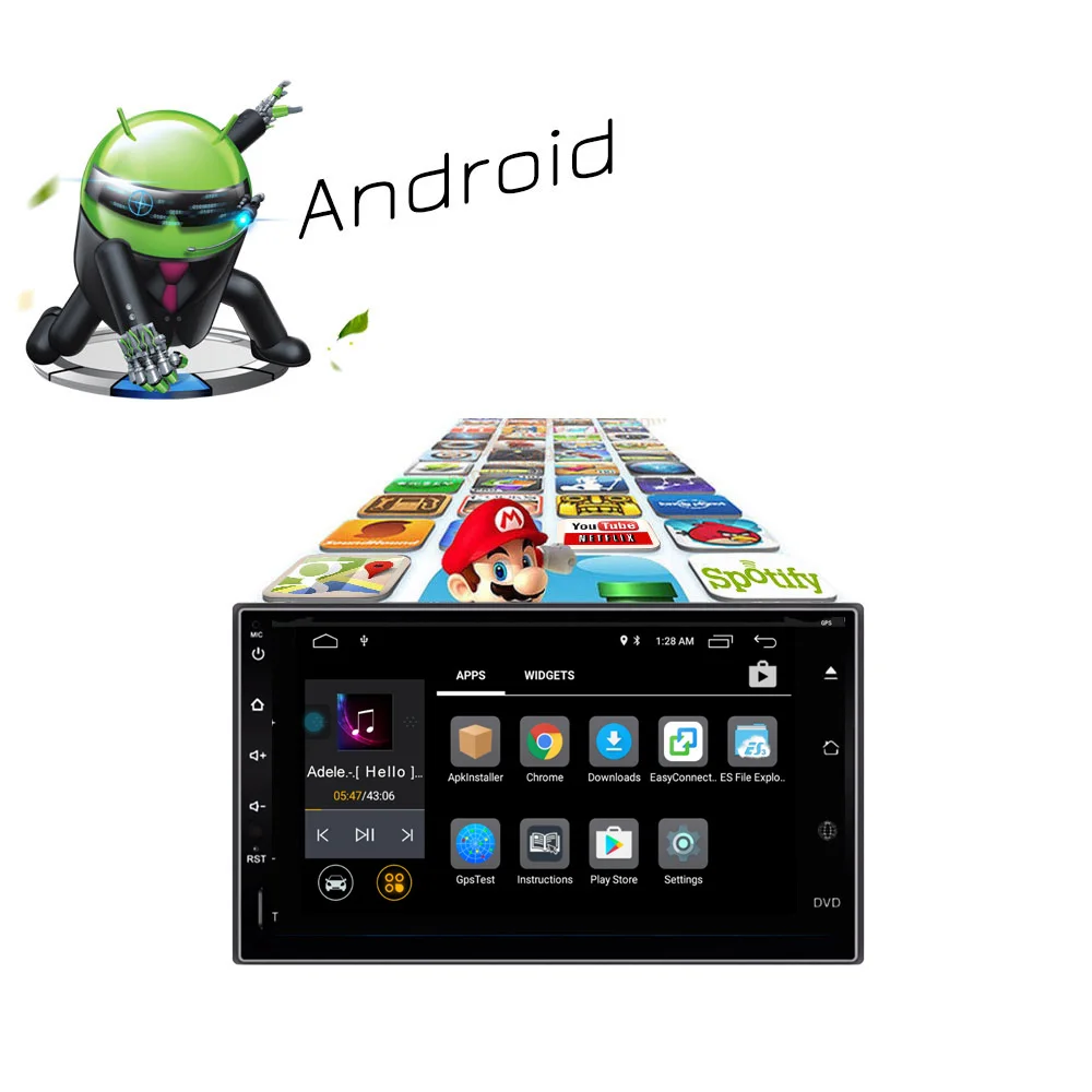 Top Android 7.1 Car Multimedia Player 7 inch 1024 x 600 Touch Screen 2DIN 1G+16G Video Player Support AM/FM WIFI Steer wheel control 1