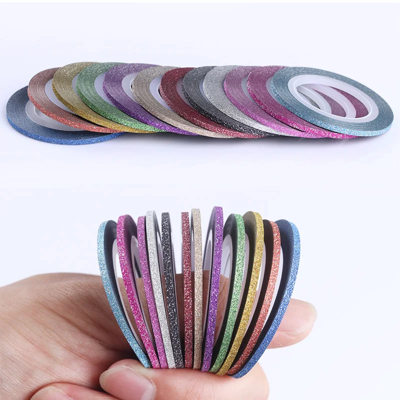 

12 Rolls 2mm Matte Glitter Nail Striping Tape Line Multi Tool Sticker Decal Manicure Nail Art Decoration