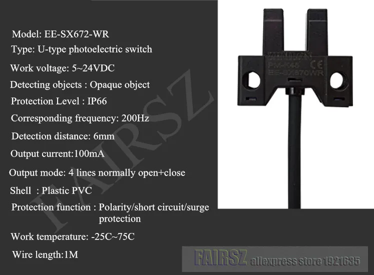 10 шт/лот U-паз фотоэлектрического переключателя PM-K45 EE-SX677-WR с 1 м проволокой небольшого размера оригинальные импортные компоненты хорошего качества