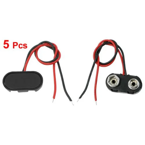 

New 5 Pcs Black Plastic I Type 9V 9 Volt Battery Clip Connectors Buckle Cable