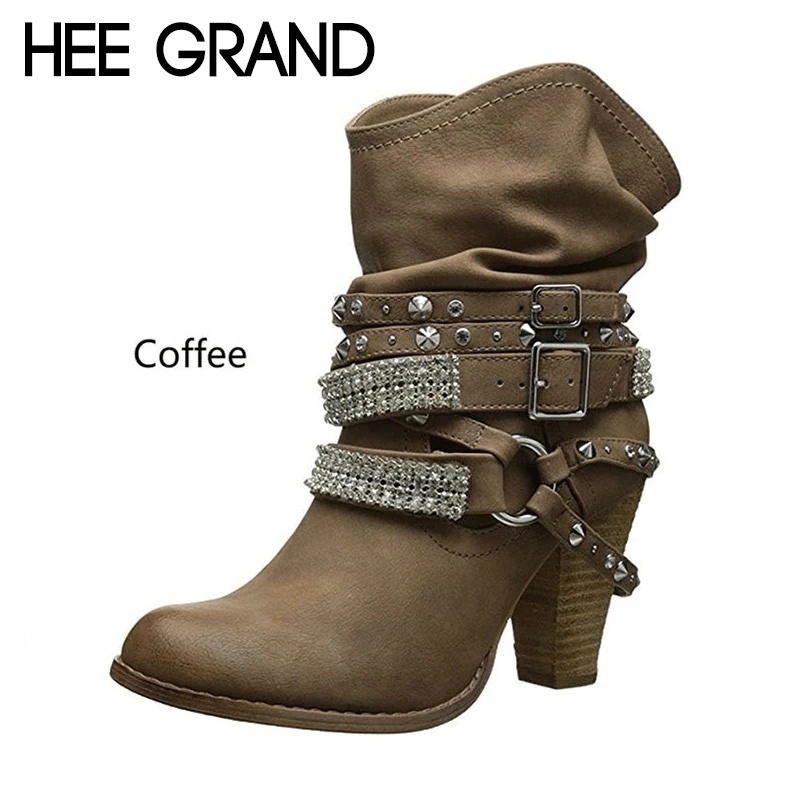 HEE GRAND/2019 женские модные ботинки на высоком каблуке новые с пряжкой ремешке зимняя