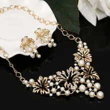 ZOSHI, Свадебный Золотой набор украшений для женщин, имитация жемчуга, ожерелье, серьги для женщин, свадебная одежда, аксессуары, Whholesale