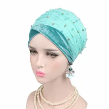 New Women Velvet Beading Scarf Hat Muslim Women Hijabs Turban Hats Indian Caps Wrap Cap long head scarf headscarf hats