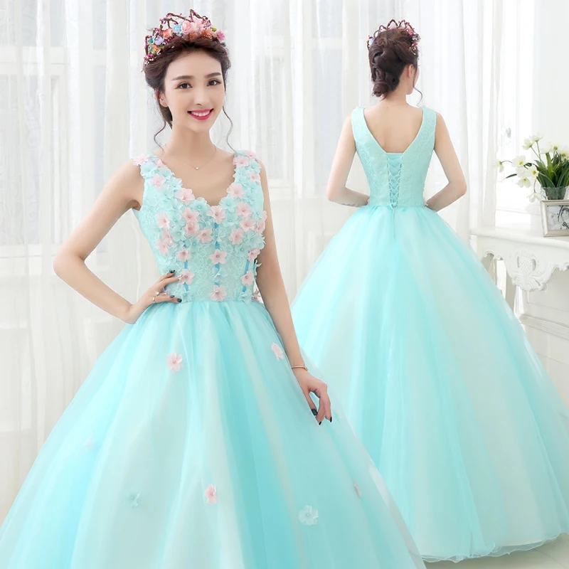 

Sleeveless Coral Quinceanera Dress Floor Length Ball Gown Blue Puffy Sweet Dress Vestidos De Festa 15 Anos
