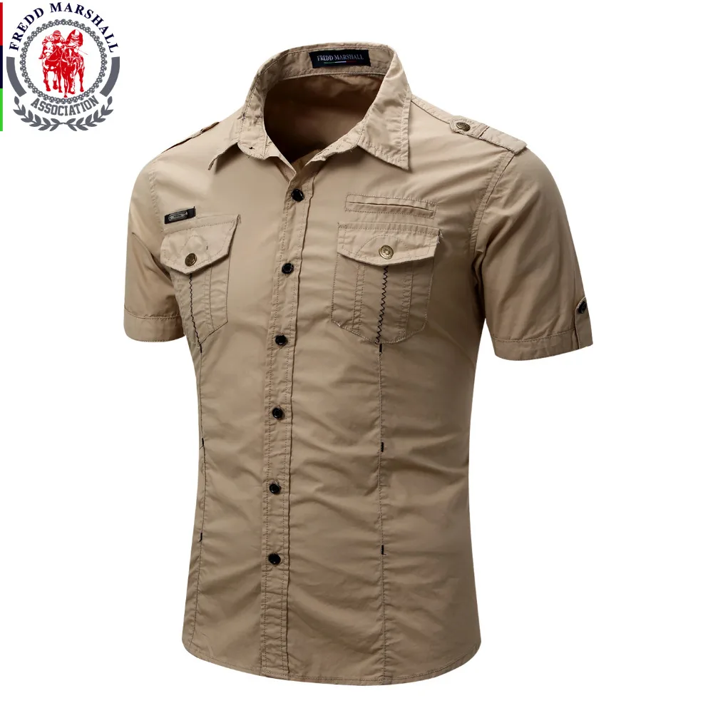 

Men's Shirt 2019 New Men Cargo Shirt Fashion Casual Shirt Summer Style 100% Cotton Solid Mens Casual Shirt Plus Size S-3XL 55888