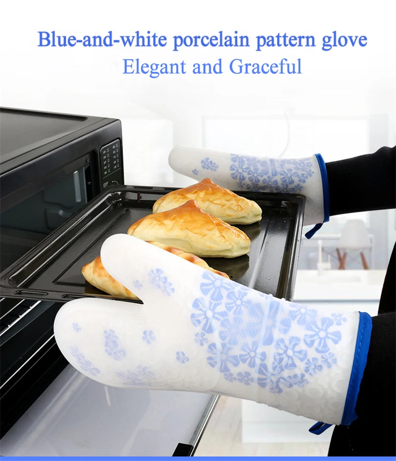 1 шт., силиконовые перчатки, кухонные термостойкие перчатки, хлопковые прихватки, перчатки для барбекю, перчатки для выпечки, Длинные рукавицы для барбекю
