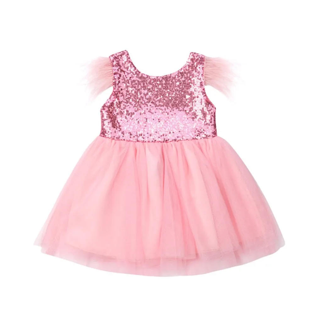 Vestido infantil/ г.; летняя одежда для маленьких девочек; платье из тюля без рукавов с кисточками и открытой спиной; праздничное платье принцессы с блестками;@ 30