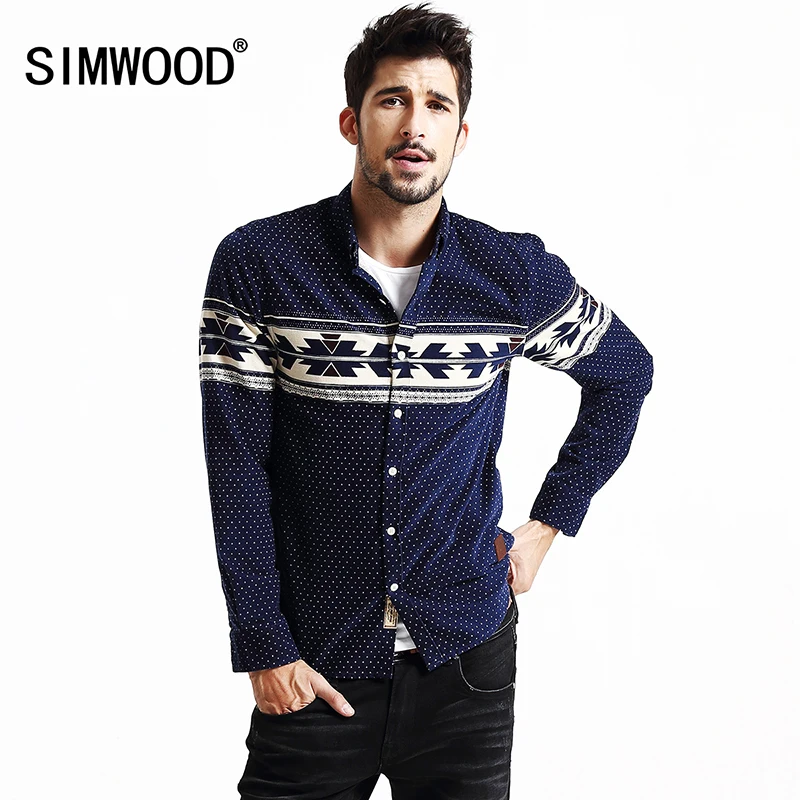 SIMWOOD 2016 New Autumn Winter Long Sleeve Casual Shirts Men Fashion Cotton Slim Fit Brand Print