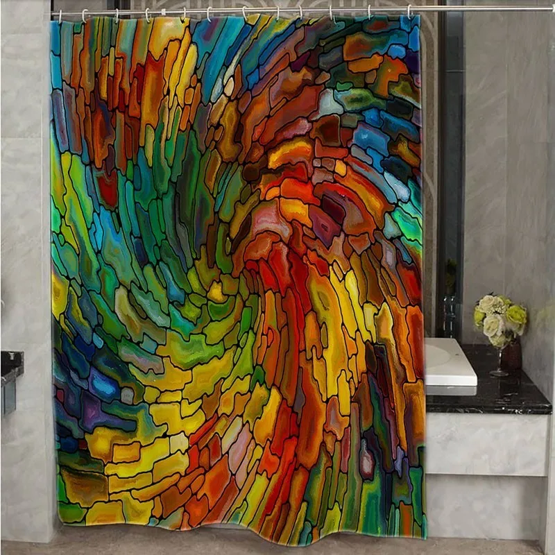 

Creative abstract colorful geometric shower curtain for bathroom waterproof bath curtain, size 72x72" 180x180cm with 12 hooks