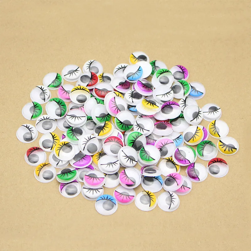 

100pcs/lot 15mm Glue-on Toy Garment Eyes With Eyelash Dolls Parts Plastic Wiggly Wobbly Googly Eye DIY Scrapbook Crafts LX497