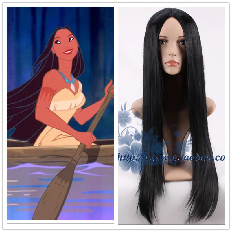 

Movie Pocahontas Matoaka Black Long Wig Comic-con Role Play Long Straight hair costumes