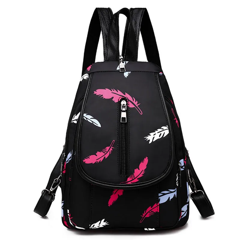 

Women Oxford Multifuction Backpack Large Capacity Antitheft Chest Bags Feather Print Backpack Girls Casual School Shoulder Bags