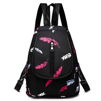 

Women Oxford Multifuction Backpack Large Capacity Antitheft Chest Bags Feather Print Backpack Girls Casual School Shoulder Bags