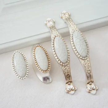 

Dresser Knob Drawer Pull Handles Knobs Crackle Porcelain / Kitchen Cabinet Pulls Door Handle Furniture Hardware 64 96 128 mm