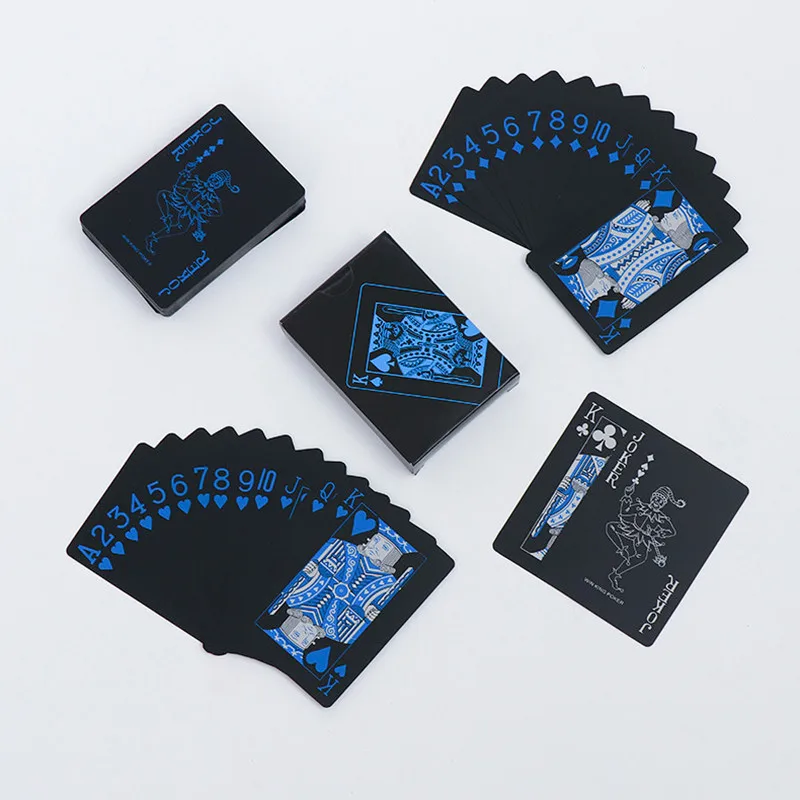 12 комплектов ПВХ покер водонепроницаемые пластиковые игральные карты черные карты для покера классические фокусы инструмент семейные вечерние игры - Цвет: black and blue