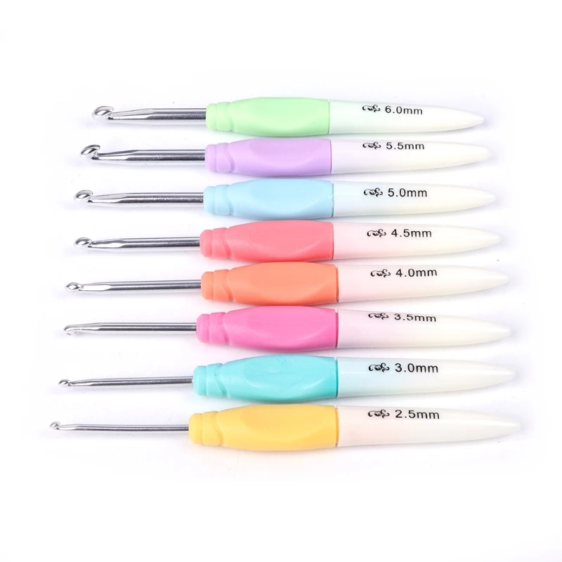 

8pcs Soft Plastic Handle Aluminum Crochet Hooks Knitting Needles Kit Multicolor Nov7