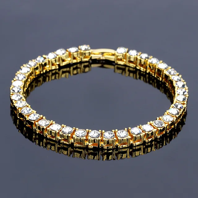 New Fashion Men Tennis Bracelet Crystal Design Punk Hip Hop Gold Silver